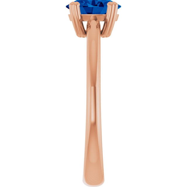 14K Gold Oval Lab-Grown Blue Sapphire Double-Prong Ring - Rose Gold - view 4