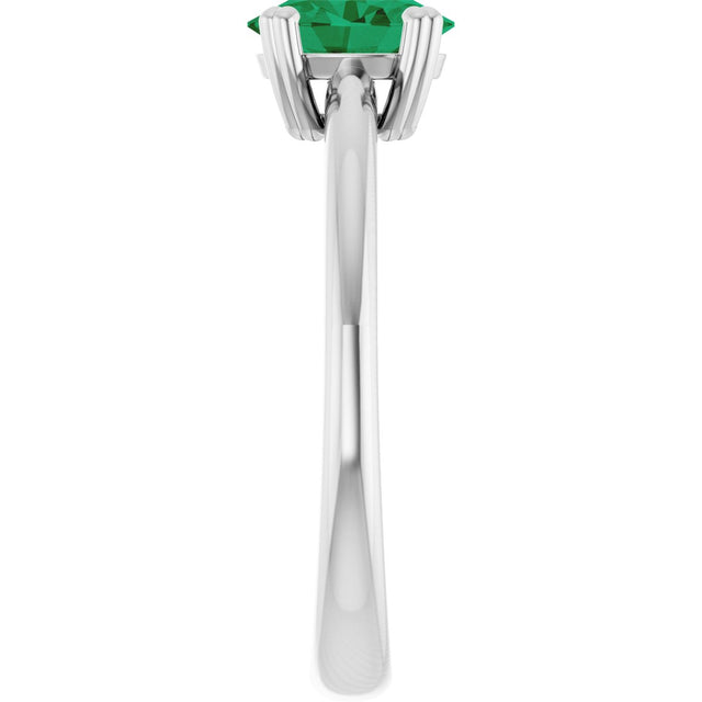 10K Gold Oval Lab-Grown Emerald Double-Prong Ring - White Gold - view 4