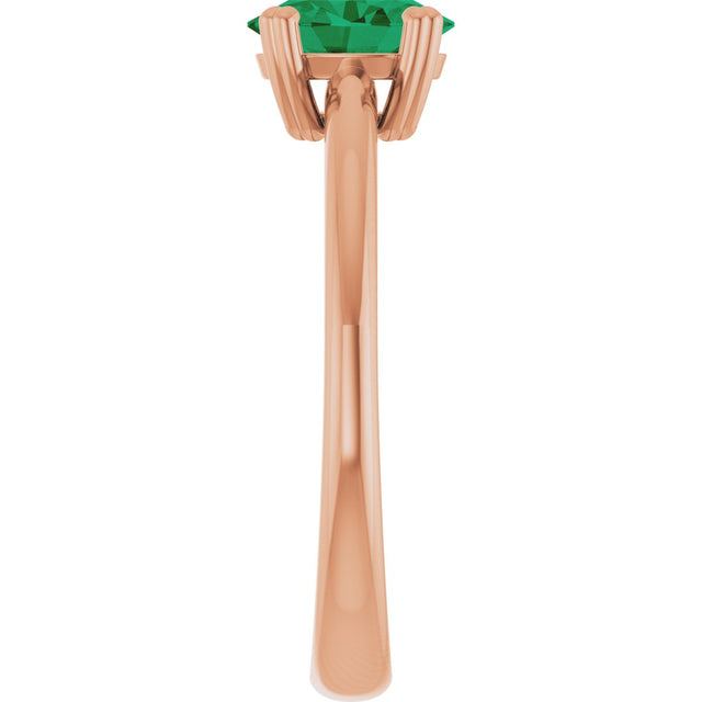 14K Gold Oval Lab-Grown Emerald Double-Prong Ring - Rose Gold - view 4