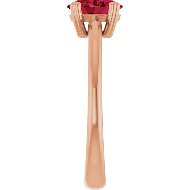 14K Gold Oval Lab-Grown Ruby Double-Prong Ring - Rose Gold - view 4