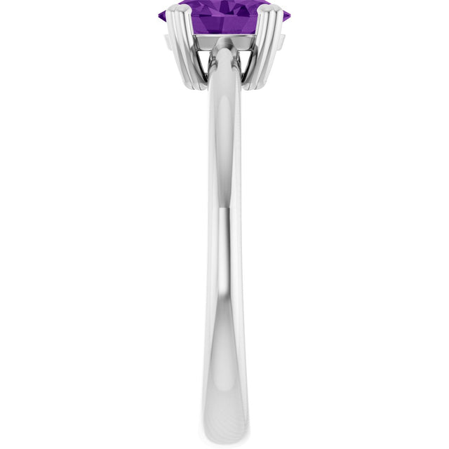 10K Gold Oval Natural Amethyst Double-Prong Ring - White Gold - view 4