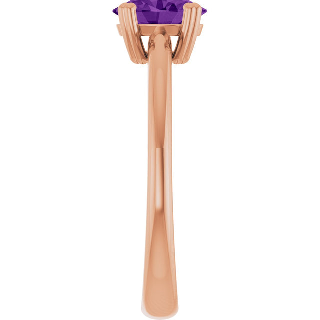 14K Gold Emerald Natural Amethyst Double-Prong Ring - Rose Gold - view 4