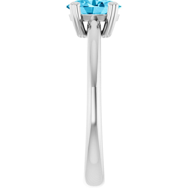 Platinum Oval Natural Aquamarine Double-Prong Ring - view 4