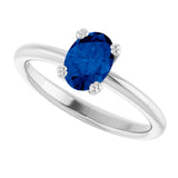 10K Gold Oval Lab-Grown Blue Sapphire Double-Prong Ring - White Gold - view 5