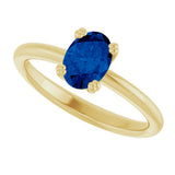 10K Gold Oval Lab-Grown Blue Sapphire Double-Prong Ring - Yellow Gold - view 5