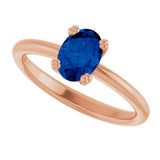 14K Gold Oval Lab-Grown Blue Sapphire Double-Prong Ring - Rose Gold - view 5