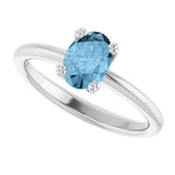 10K Gold Oval Natural Sky Blue Topaz Double-Prong Ring - White Gold - view 5