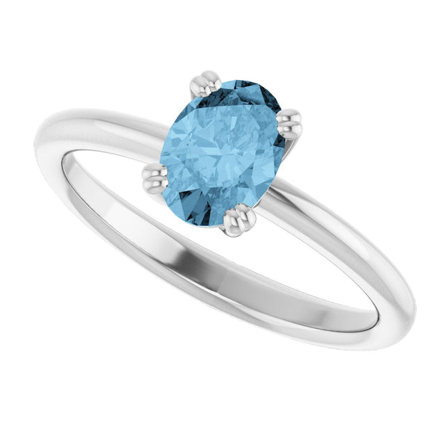10K Gold Oval Natural Sky Blue Topaz Double-Prong Ring - White Gold - view 5