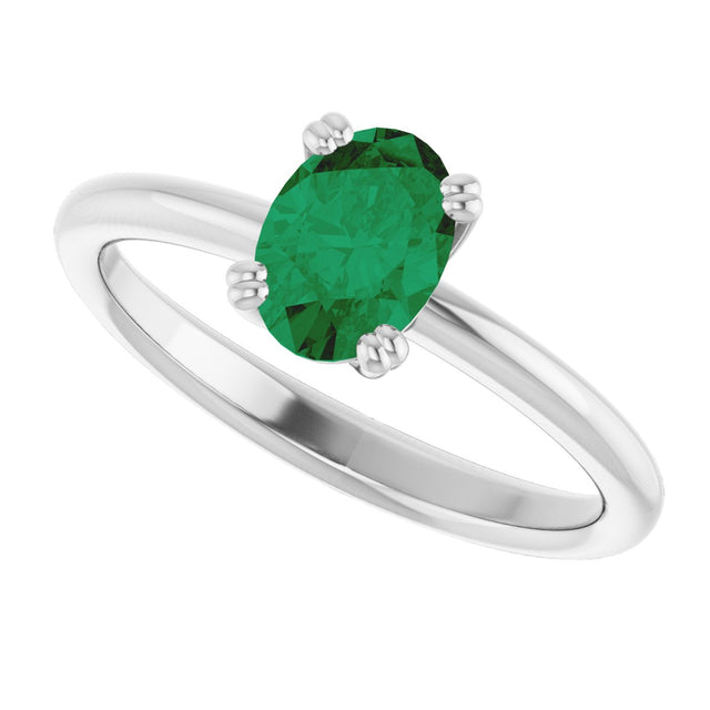 10K Gold Oval Lab-Grown Emerald Double-Prong Ring - White Gold - view 5