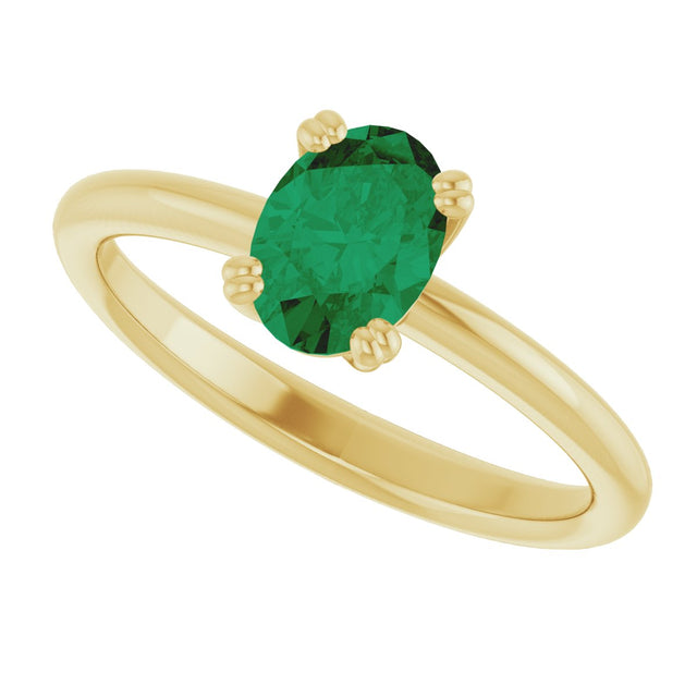 10K Gold Oval Lab-Grown Emerald Double-Prong Ring - Yellow Gold - view 5