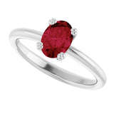10K Gold Oval Lab-Grown Ruby Double-Prong Ring - White Gold - view 5