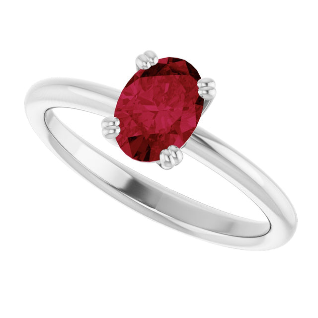 10K Gold Oval Lab-Grown Ruby Double-Prong Ring - White Gold - view 5