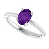 10K Gold Oval Natural Amethyst Double-Prong Ring - White Gold - view 5