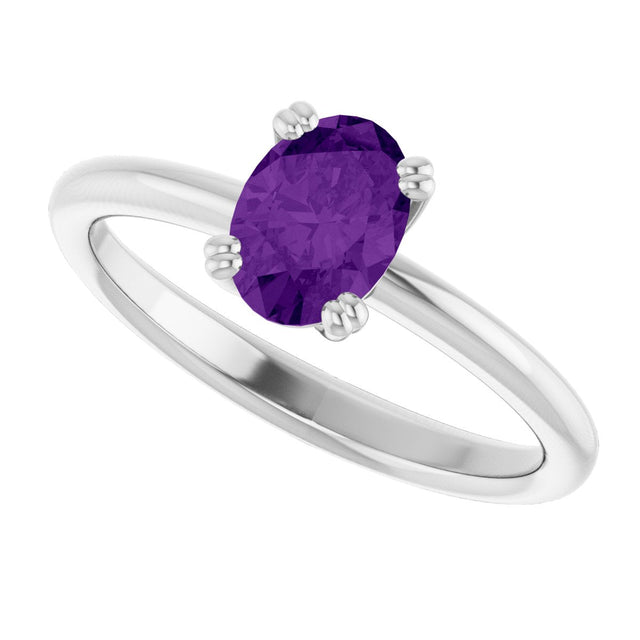 10K Gold Oval Natural Amethyst Double-Prong Ring - White Gold - view 5