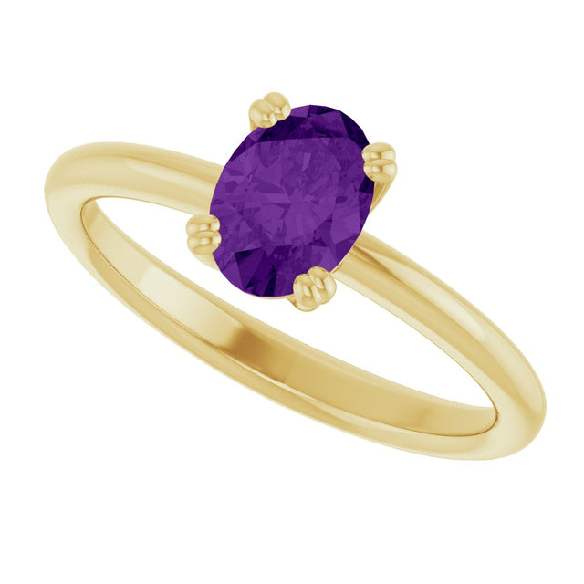 10K Gold Oval Natural Amethyst Double-Prong Ring - Yellow Gold - view 5
