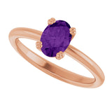 14K Gold Emerald Natural Amethyst Double-Prong Ring - Rose Gold - view 5