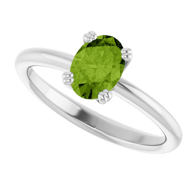 10K Gold Oval Natural Peridot Double-Prong Ring - White Gold - view 5