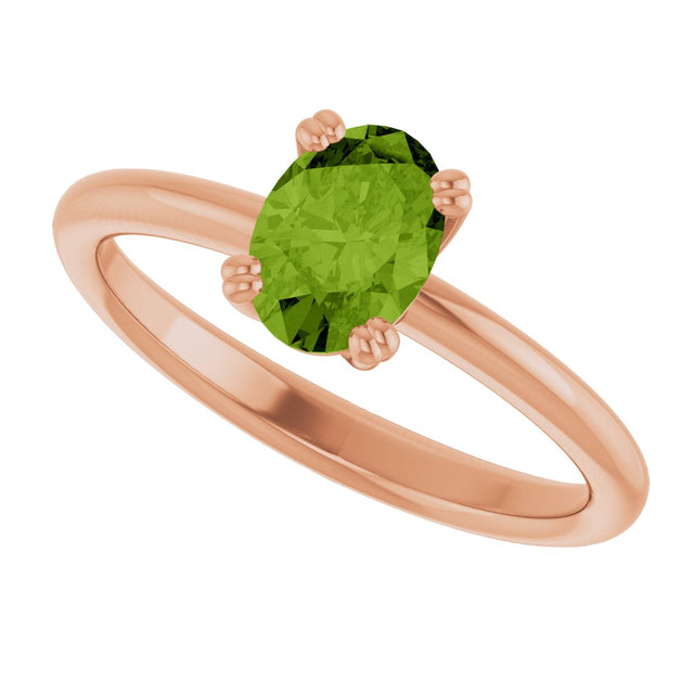 14K Gold Emerald Natural Peridot Double-Prong Ring - Rose Gold - view 5