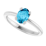 Platinum Oval Natural Aquamarine Double-Prong Ring - view 5