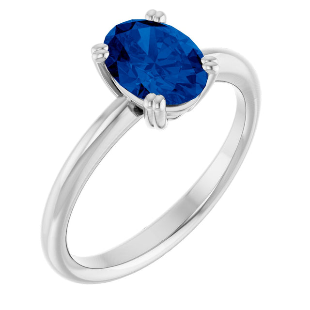 Platinum Oval Lab-Grown Blue Sapphire Double-Prong Ring
