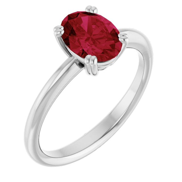 14K Gold Oval Lab-Grown Ruby Double-Prong Ring - White Gold