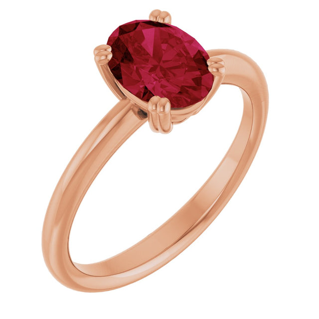 14K Gold Oval Lab-Grown Ruby Double-Prong Ring - Rose Gold