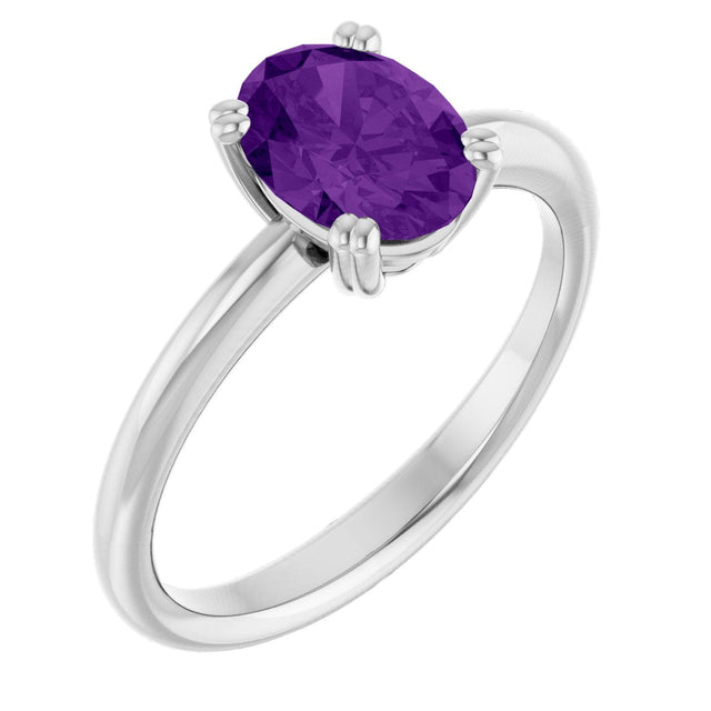 Platinum Emerald Natural Amethyst Double-Prong Ring