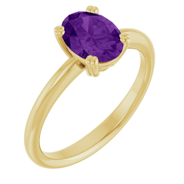 10K Gold Oval Natural Amethyst Double-Prong Ring - Yellow Gold