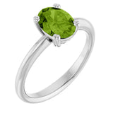 10K Gold Oval Natural Peridot Double-Prong Ring - White Gold