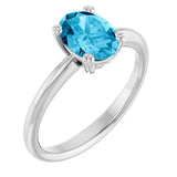 10K Gold Oval Natural Aquamarine Double-Prong Ring - White Gold