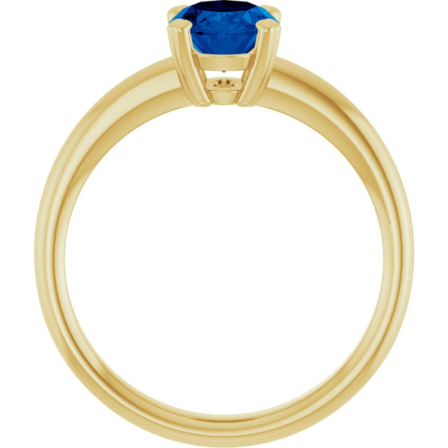 10K Gold Oval Lab-Grown Blue Sapphire Double-Prong Ring - Yellow Gold - view 2