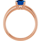 14K Gold Oval Lab-Grown Blue Sapphire Double-Prong Ring - Rose Gold - view 2