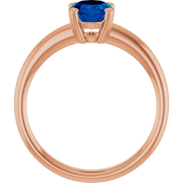 14K Gold Oval Lab-Grown Blue Sapphire Double-Prong Ring - Rose Gold - view 2