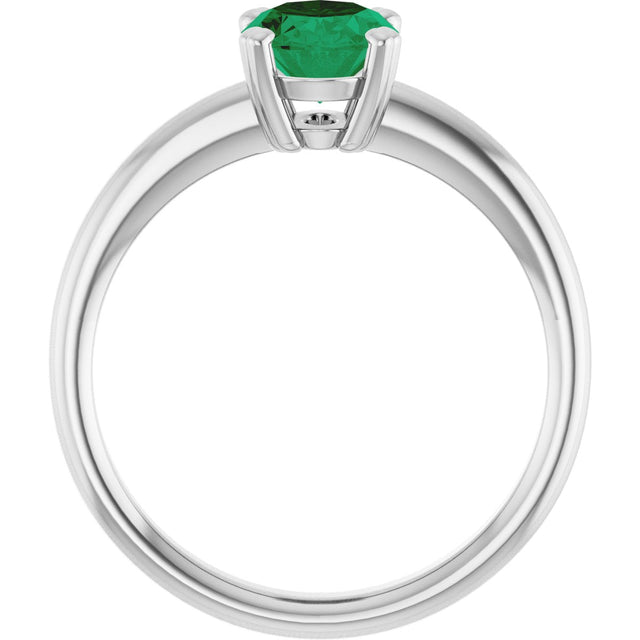 10K Gold Oval Lab-Grown Emerald Double-Prong Ring - White Gold - view 2
