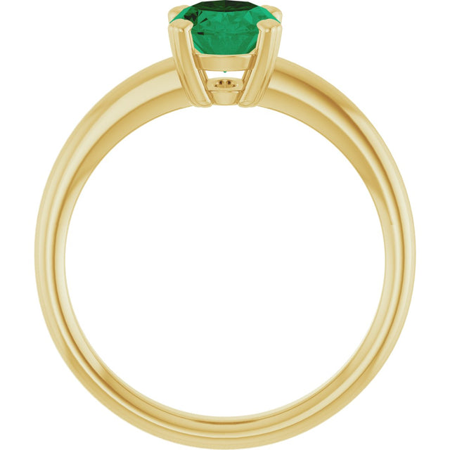 10K Gold Oval Lab-Grown Emerald Double-Prong Ring - Yellow Gold - view 2