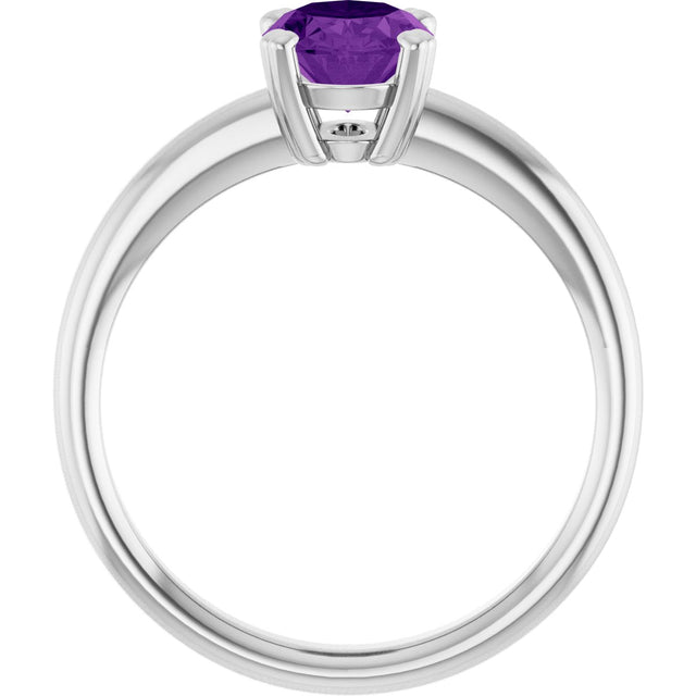 10K Gold Oval Natural Amethyst Double-Prong Ring - White Gold - view 2