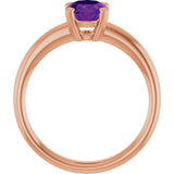 14K Gold Emerald Natural Amethyst Double-Prong Ring - Rose Gold - view 2