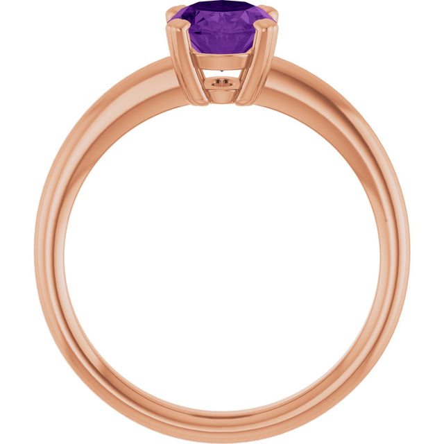 14K Gold Emerald Natural Amethyst Double-Prong Ring - Rose Gold - view 2