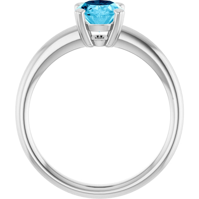 10K Gold Oval Natural Aquamarine Double-Prong Ring - White Gold - view 2