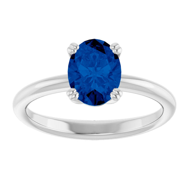 10K Gold Oval Lab-Grown Blue Sapphire Double-Prong Ring - White Gold - view 3