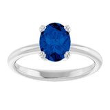 Platinum Oval Lab-Grown Blue Sapphire Double-Prong Ring - view 3