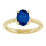 14K Gold Oval Lab-Grown Blue Sapphire Double-Prong Ring - Yellow Gold - view 3