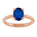14K Gold Oval Lab-Grown Blue Sapphire Double-Prong Ring - Rose Gold - view 3