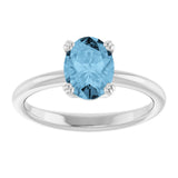 10K Gold Oval Natural Sky Blue Topaz Double-Prong Ring - White Gold - view 3