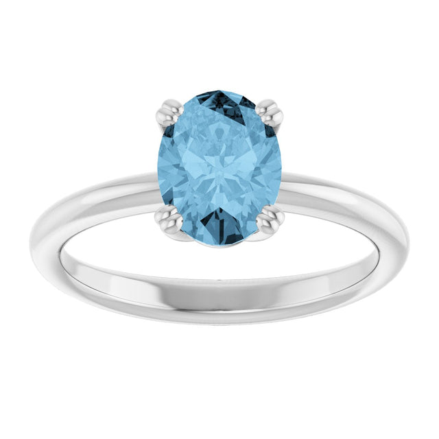 10K Gold Oval Natural Sky Blue Topaz Double-Prong Ring - White Gold - view 3