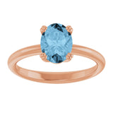 14K Gold Oval Natural Sky Blue Topaz Double-Prong Ring - Rose Gold - view 3
