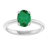 10K Gold Oval Lab-Grown Emerald Double-Prong Ring - White Gold - view 3