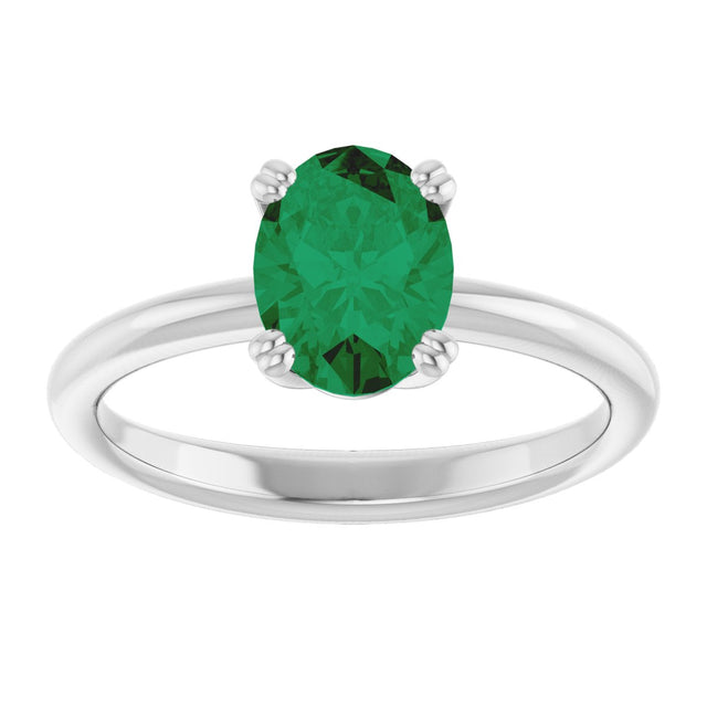10K Gold Oval Lab-Grown Emerald Double-Prong Ring - White Gold - view 3