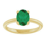 10K Gold Oval Lab-Grown Emerald Double-Prong Ring - Yellow Gold - view 3