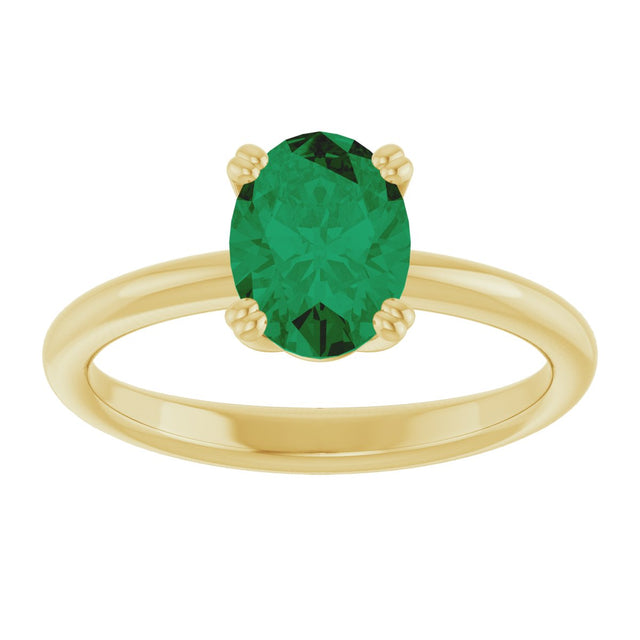 10K Gold Oval Lab-Grown Emerald Double-Prong Ring - Yellow Gold - view 3